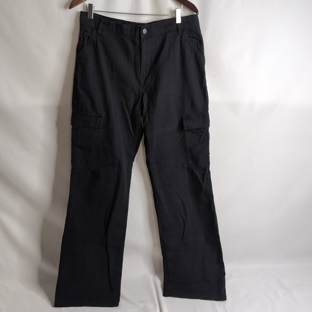 Mango Women's Black Cargo Pants with Buttoned Pockets, Size 10